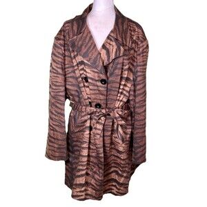 Women’s Tiger Print Belted Trench Coat Mob Wife Femme Fatale Glam Sexy Size 3XL